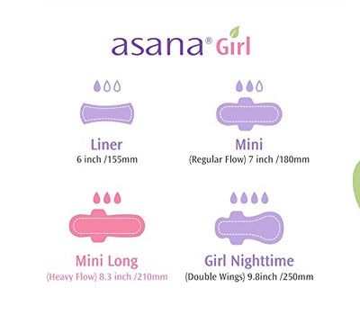 asana girl teen mini long pads heavy flow